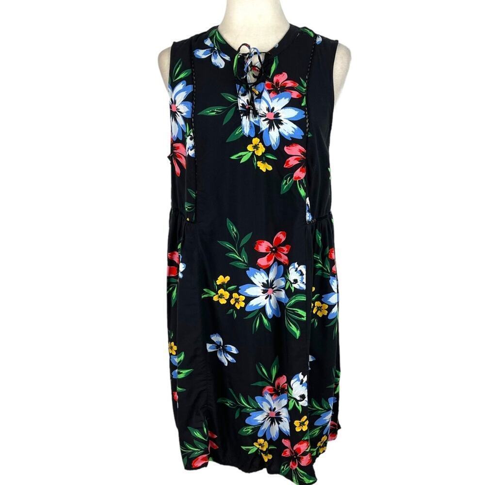 Old Navy Women Large Black Floral Slip Midi Dress Sleeveless Lace up Rayon